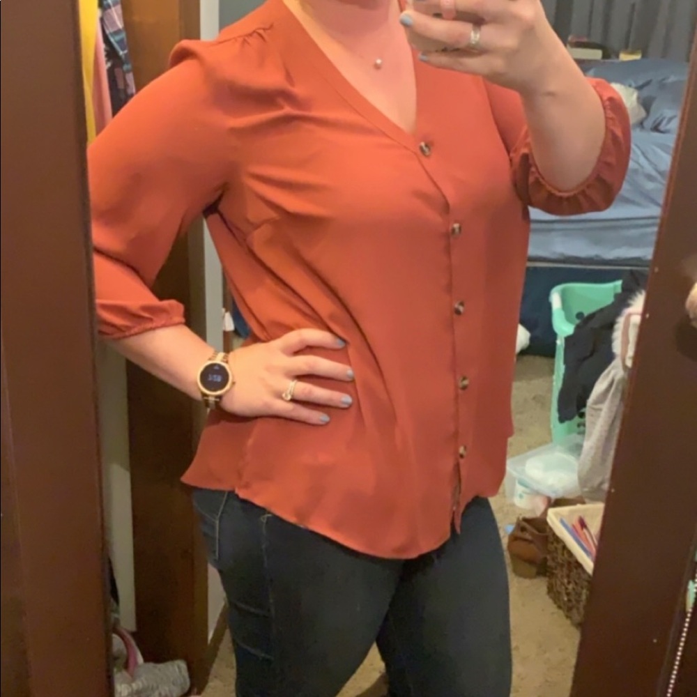 Button Down Rust Color Blouse - image 2
